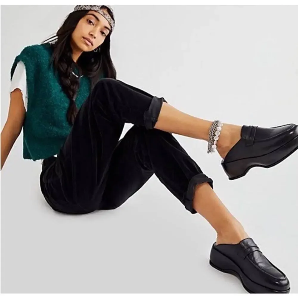 Free People Winston Women's Black Platform Loafer Mules Sz EU 39 USA 8.5
